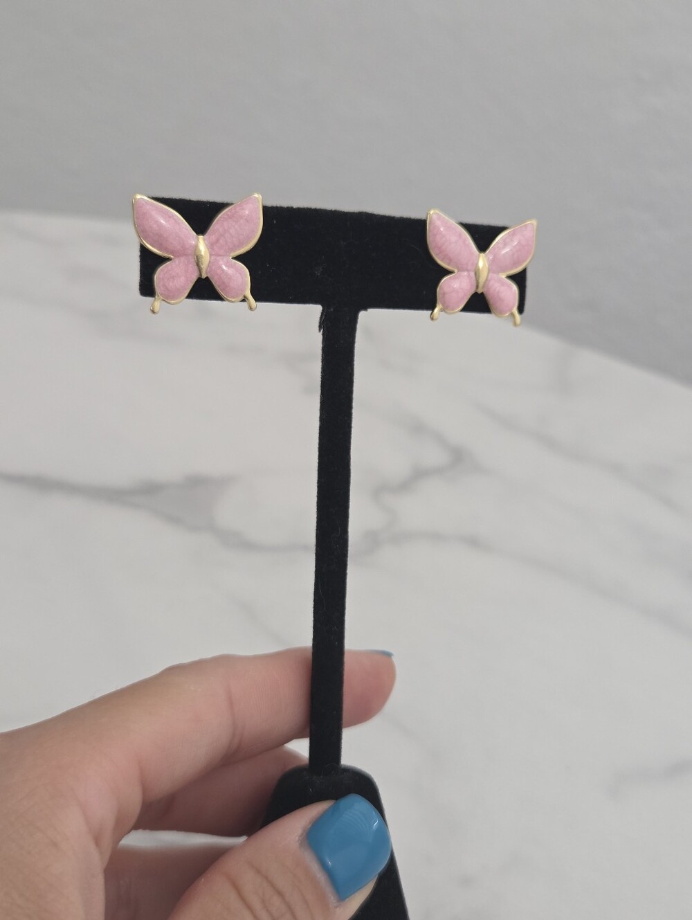 Pink Butterfly Stud Earrings Gold Plated Stainless Steel Enamel Coquette Jewelry - Picture 11 of 13
